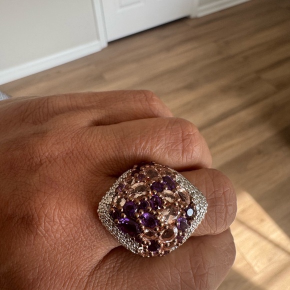 Rose Gold Rhodium Plated Sterling Silver Ring With Polished African Amethyst, Mo - Picture 6 of 8